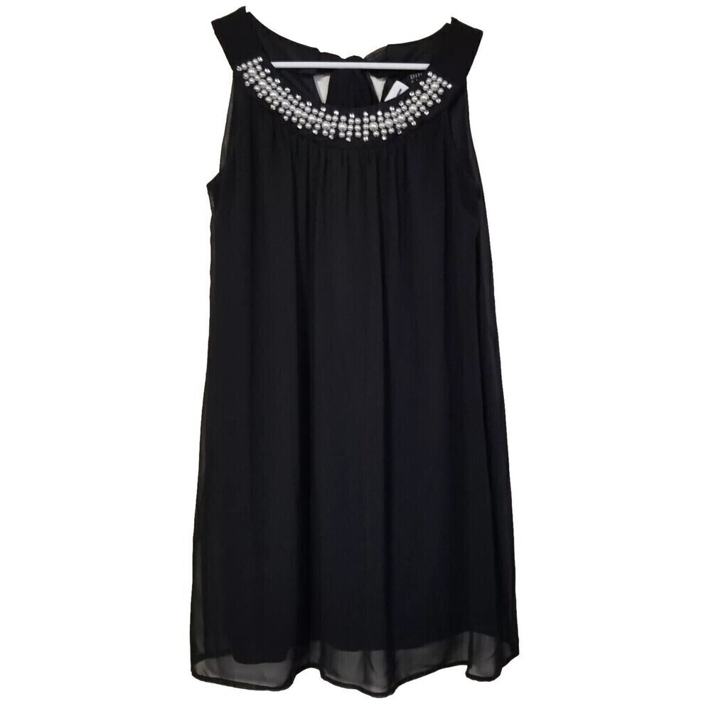 EnFocus Dress Womens Black‎ Rhinestone Beaded Chiffon 6P Petite Tie back NWOT